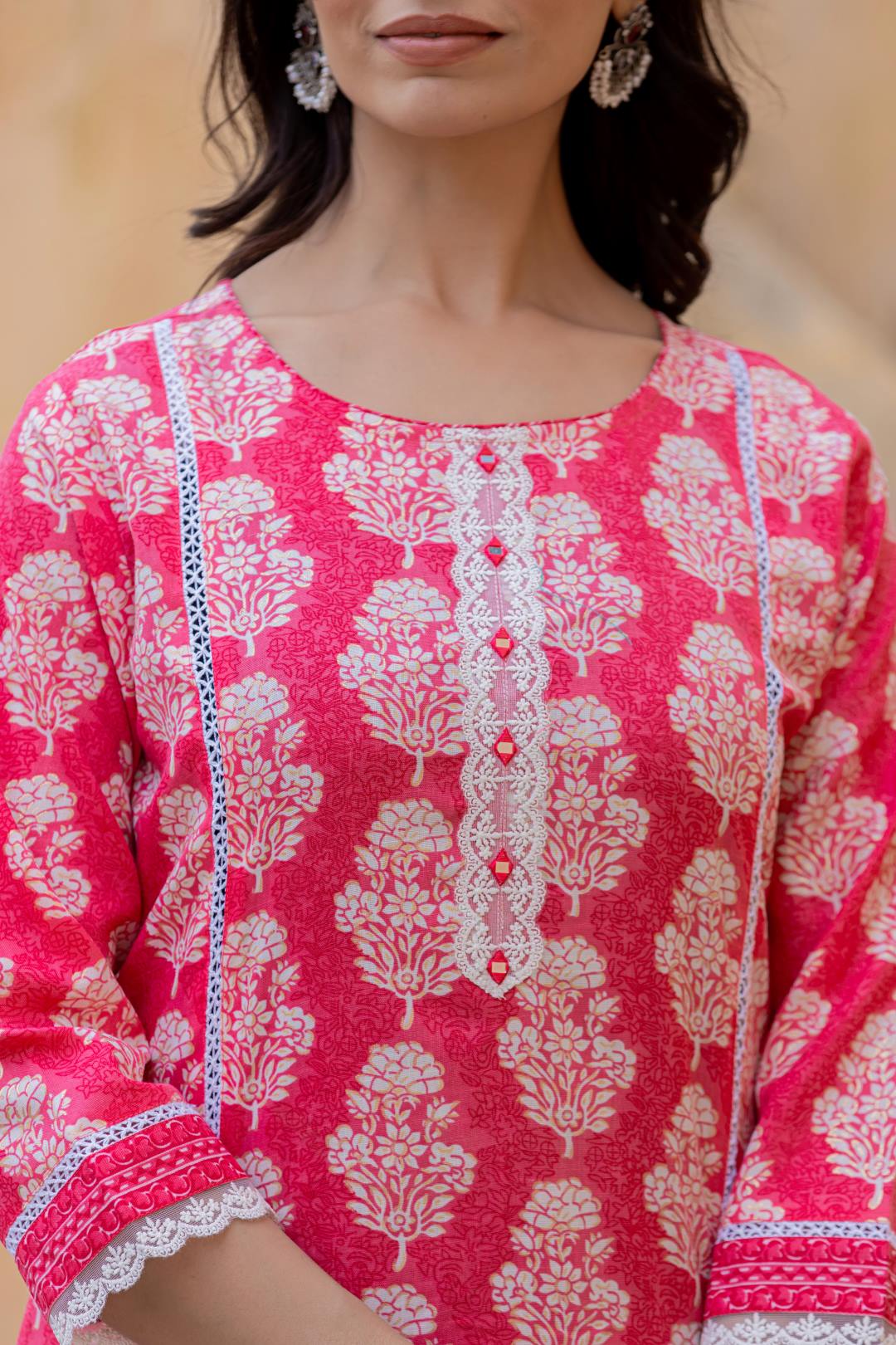Varanga Women Pink Round Neck Straight Kurta With Bottom And Dupatta