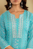 Varanga Women Blue Printed Round Neck Straight Kurta Paired With Bottom And Dupatta