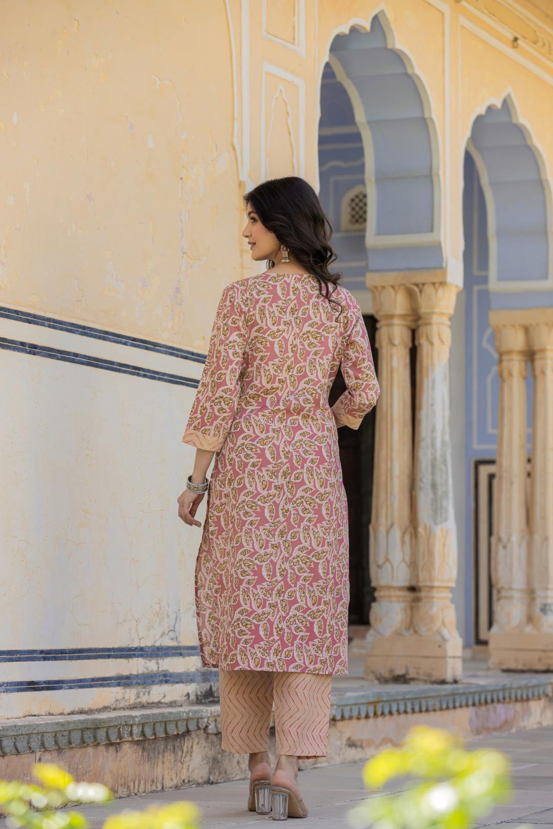 Varanga Women Pink Round Neck Floral Printed  Embroidered Kurta Paired With Bottom And  Dupatta