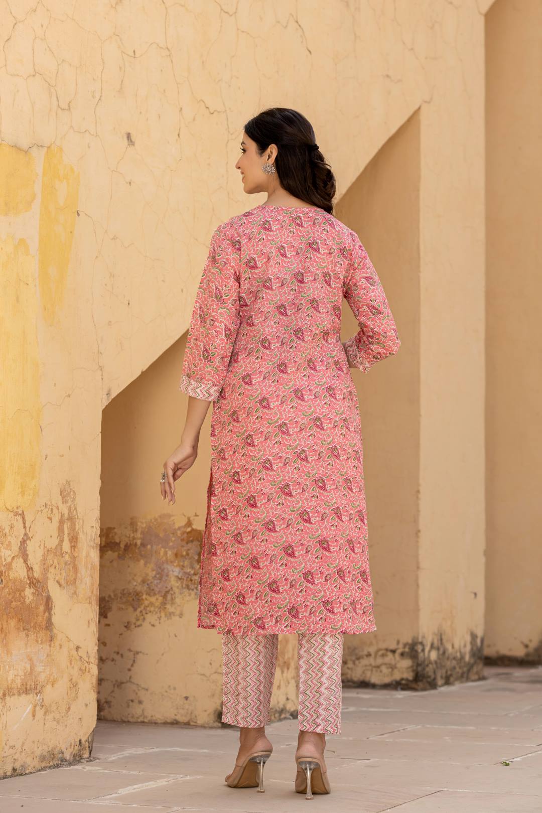 Varanga Women Pink Embroidered V Neck Kurta With Printed Bottom And Dupatta