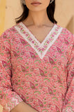 Varanga Women Pink Embroidered V Neck Kurta With Printed Bottom And Dupatta