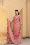 Varanga Women Pink Embroidered V Neck Kurta With Printed Bottom And Dupatta