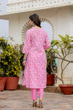 Varanga Women Pink V Neck Embroidered Kurta Paired With Printed Bottom And Dupatta