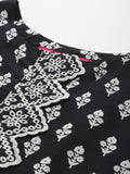 Varanga Women Black  Printed Shiffly Work  Kurta With Bottom And Dupatta