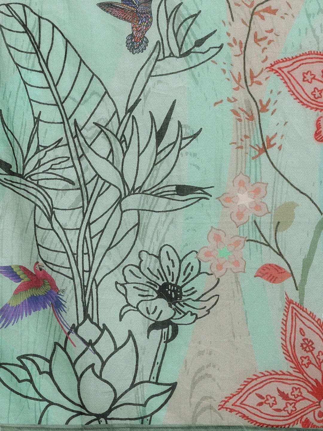 Varanga Women Sea Green Placment Design  Floral Printed Thread Embroidered Kurta  Paired With Bottom And Dupatta