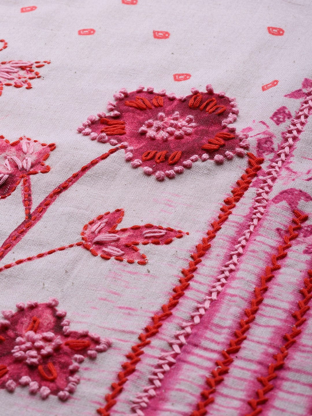 Varanga Women Pink Floral Printed  French Knot  Thread Embroidered Kurta With Bottom And Dupatta