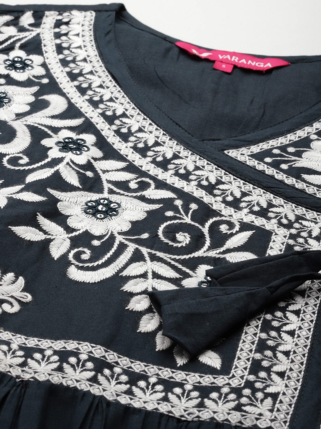 Varanga Women V-Neck Thread Embroidered, Angarkha Style A- Line Kurta With Bottom And Dupatta
