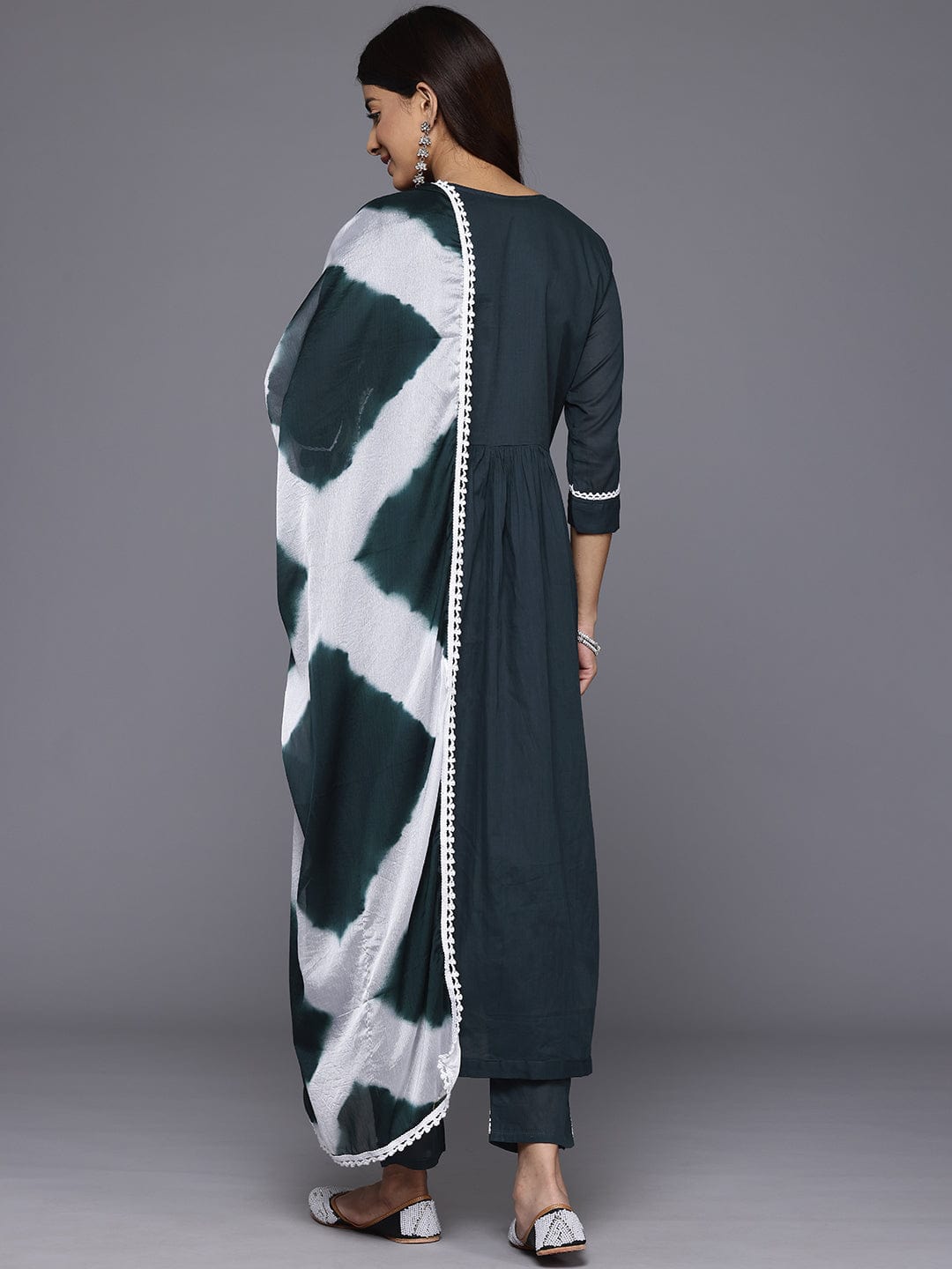Varanga Women V-Neck Thread Embroidered, Angarkha Style A- Line Kurta With Bottom And Dupatta