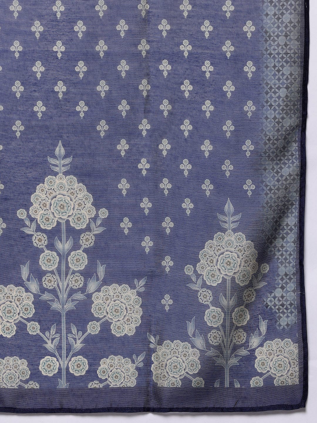 Varanga Women Blue Floral Printed Mandarin Collar Straight Kurta Paired With Bottom & Dupatta