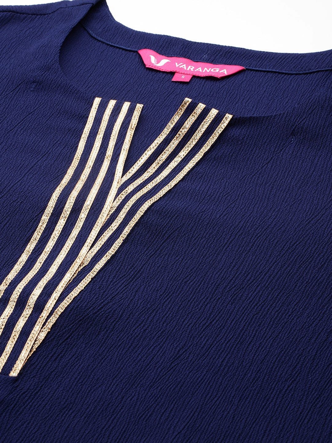 Varanga Women Navy Blue Round Neck Gotta Embellished Straight Kurta Paired With Printed Dupatta And Tonal Bottom