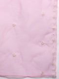 Varanga Women Pink V Neck Thread & Sequence Embroidered Kurta Paired With Bottom & Embroidered Organza Dupatta