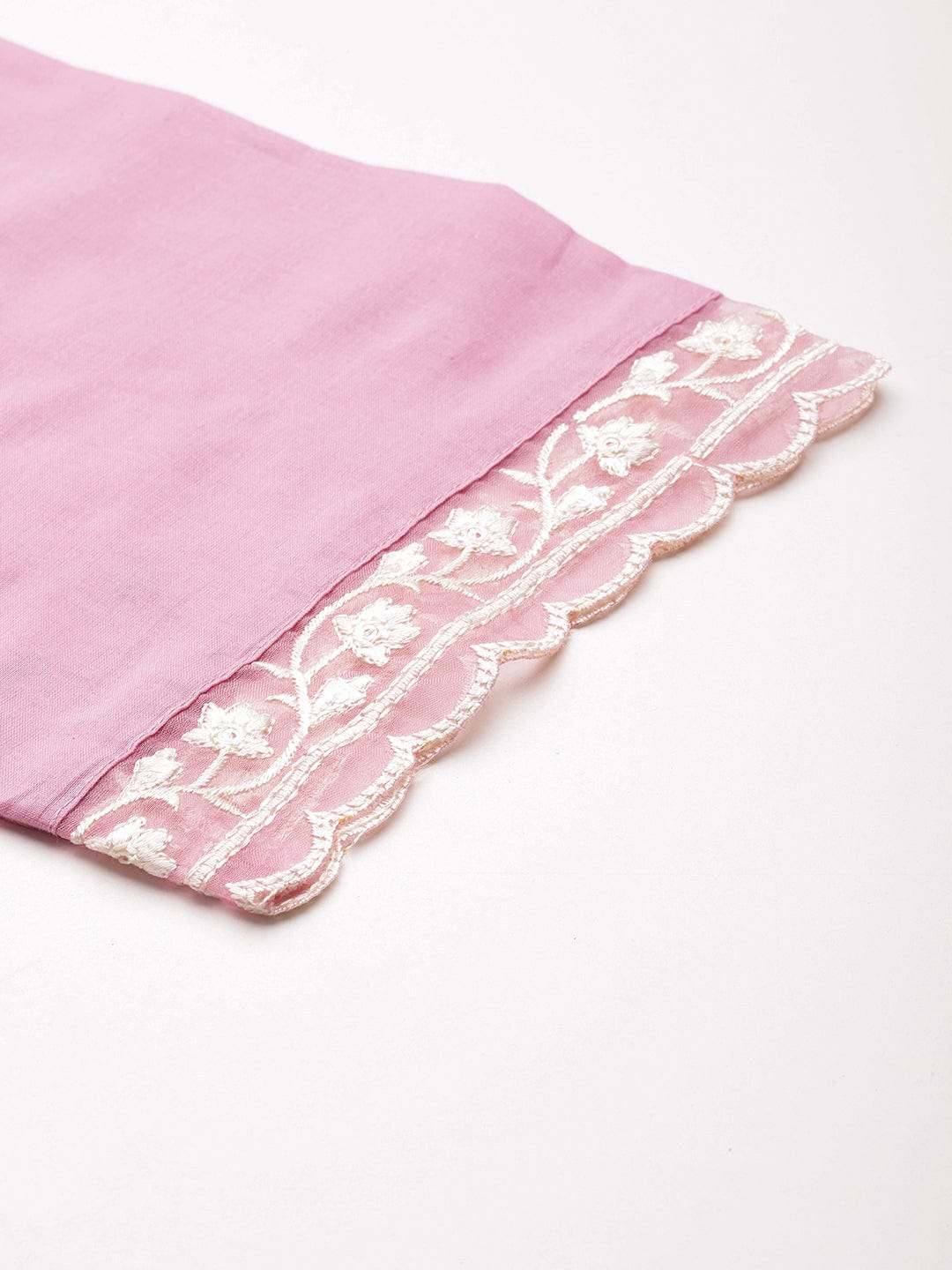 Varanga Women Pink V Neck Thread & Sequence Embroidered Kurta Paired With Bottom & Embroidered Organza Dupatta