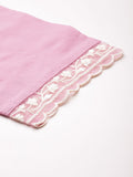 Varanga Women Pink V Neck Thread & Sequence Embroidered Kurta Paired With Bottom & Embroidered Organza Dupatta