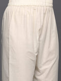 Varanga Women Cream V Neck Thread & Sequence Embroidered Kurta Paired With Bottom & Embroidered Organza Dupatta