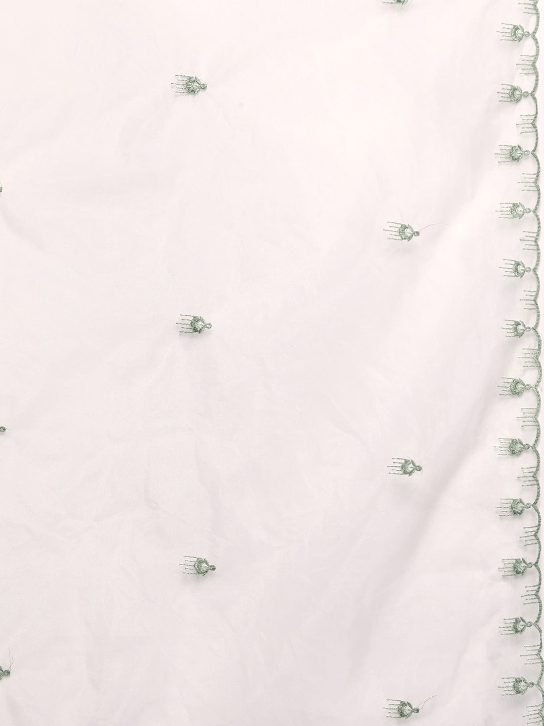 Varanga Women Cream V Neck Thread & Sequence Embroidered Kurta Paired With Bottom & Embroidered Organza Dupatta
