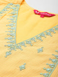 Varanga Women Yellow V- Neck Thread & Sequence Embroidered Kurta Paired With Bottom & Embroidered Organza Dupatta