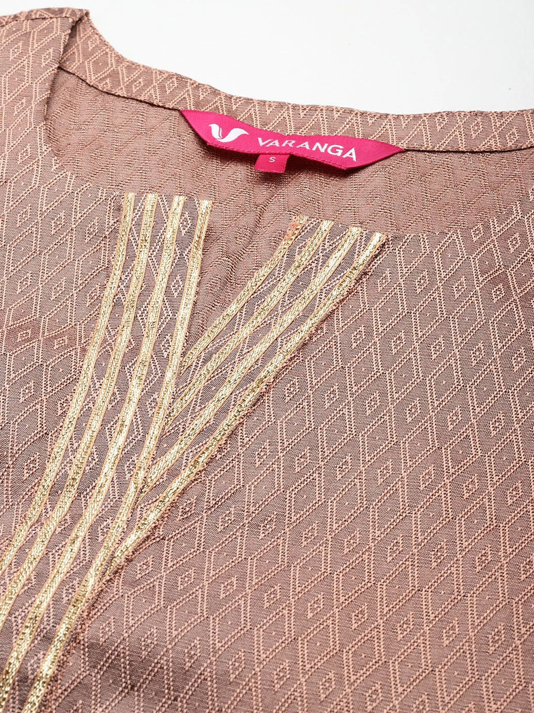 Varanga Women Jacquard Peach Gota Embellished Kurta With Bottom And Dupatta
