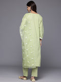Varanga Women Sea Green Round Neck Heavy Thread Embroidered Kurta With Bottom & Dupatta