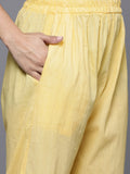 Varanga Women Yellow Round Neck Heavy Thread Embroidered Kurta With Bottom & Dupatta