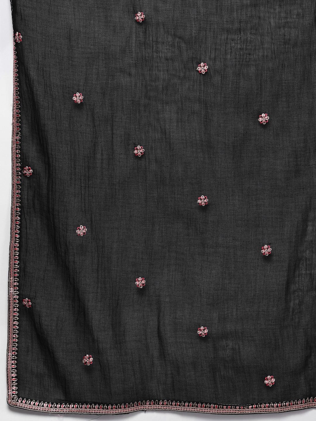Varanga Women Black Thread Embroidered Sequins Embellished With Lace Detailed Kurta With Bottom And Dupatta