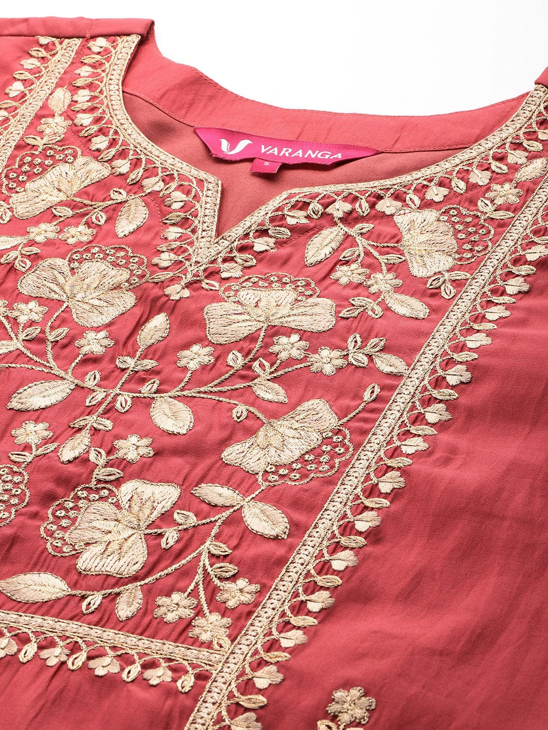 Varanga Women Rust Zari Thread Embroidered Organza Detailed Kurta With Bottom And Dupatta