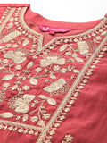 Varanga Women Rust Zari Thread Embroidered Organza Detailed Kurta With Bottom And Dupatta