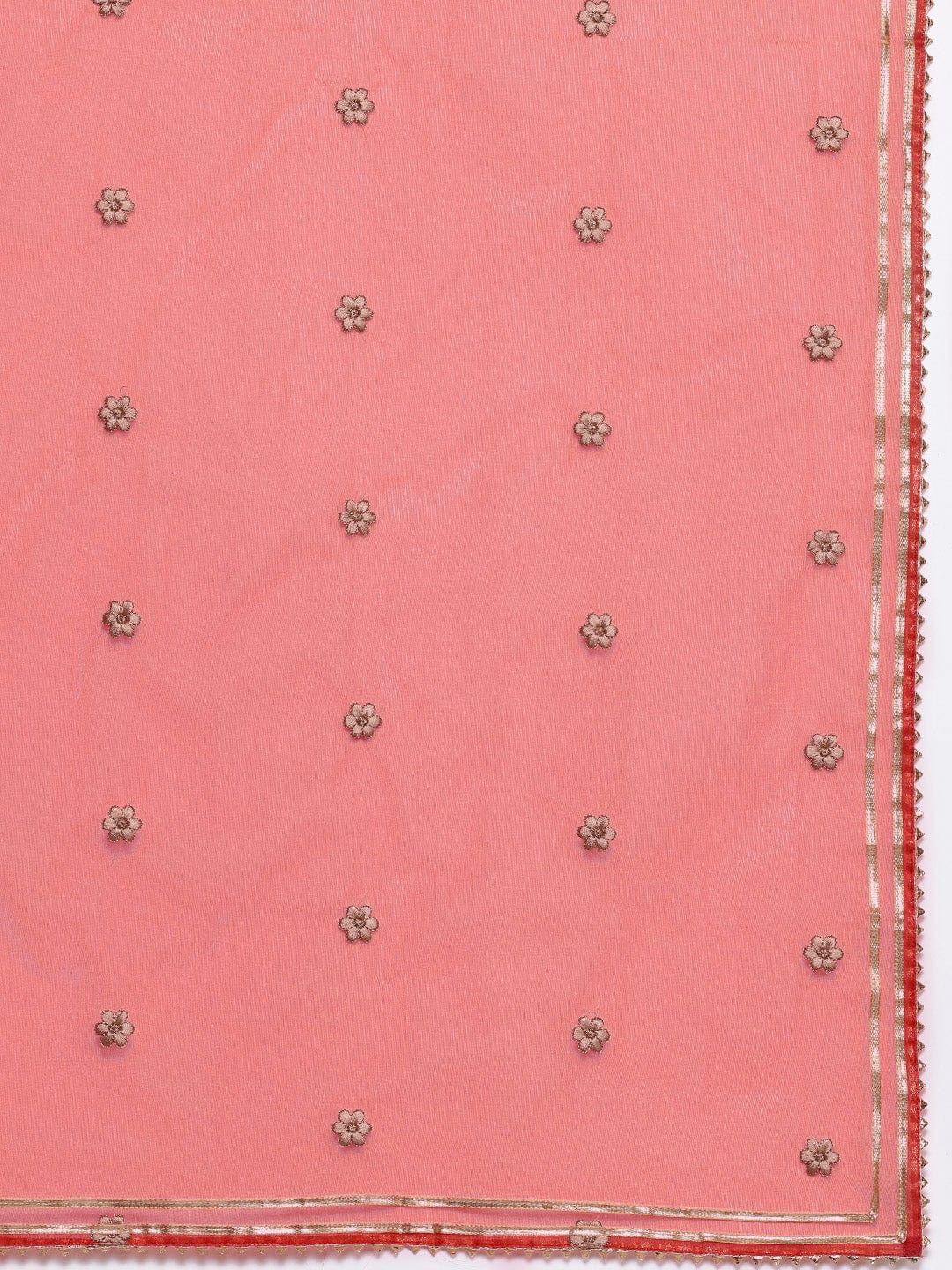Varanga Women Rust Zari Thread Embroidered Organza Detailed Kurta With Bottom And Dupatta