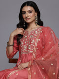 Varanga Women Rust Zari Thread Embroidered Organza Detailed Kurta With Bottom And Dupatta