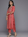 Varanga Women Rust Zari Thread Embroidered Organza Detailed Kurta With Bottom And Dupatta