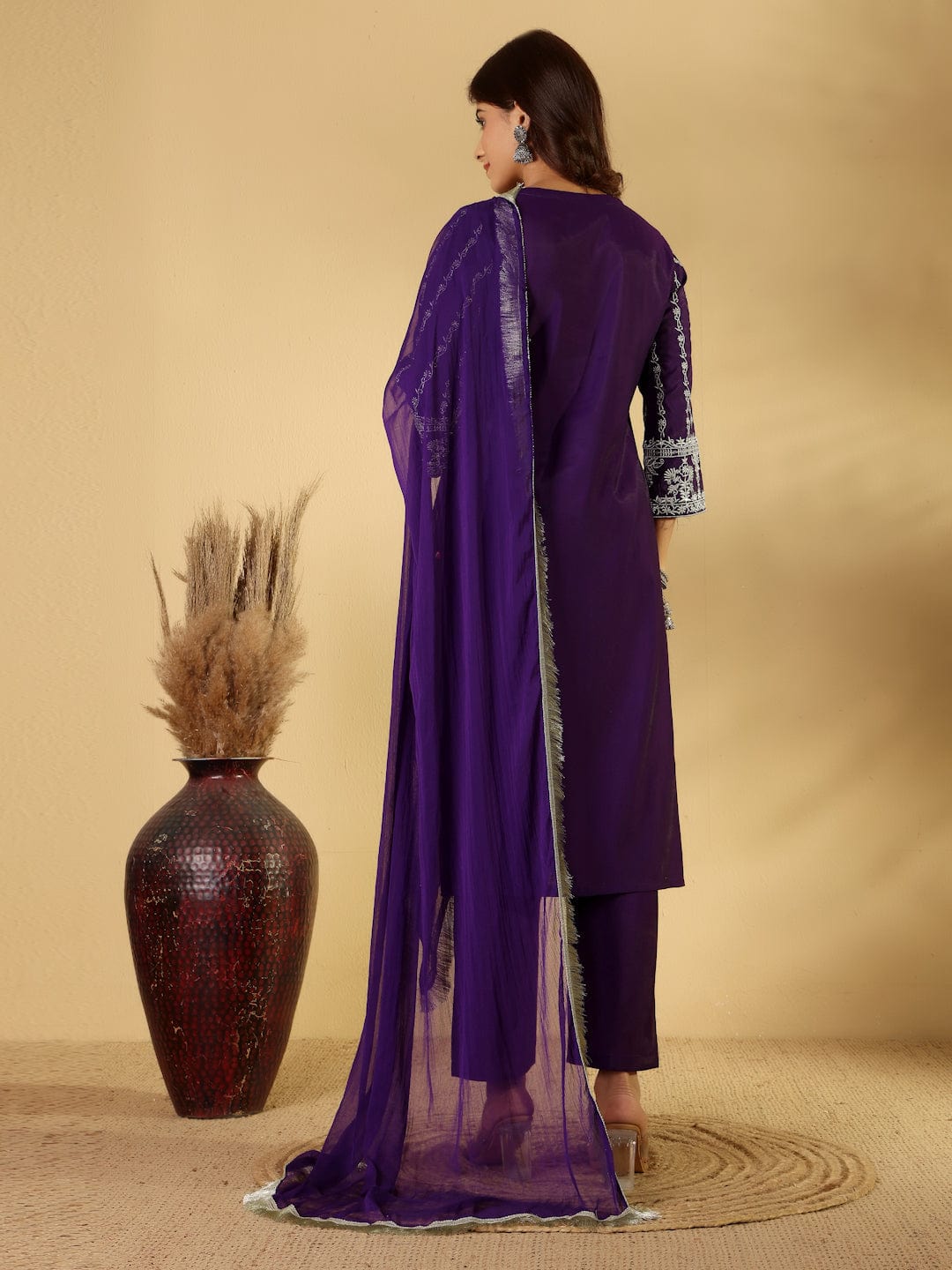 Varanga Women Silk Navy Blue Zari Embroidered Kurta Set With Dupatta
