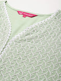 Varanga Women Green V Neck Chikankari Embroidered Kurta With Tonal Bottom And Chiffon Dupatta.