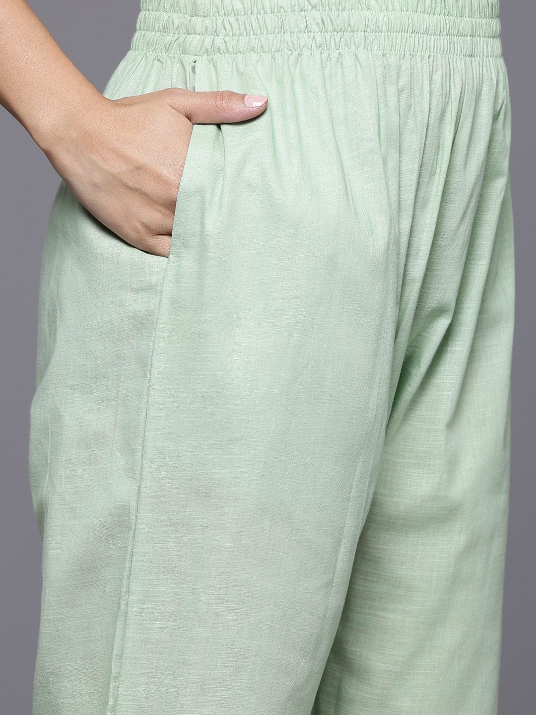 Varanga Women Green V Neck Chikankari Embroidered Kurta With Tonal Bottom And Chiffon Dupatta.