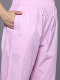 Varanga Women Pink V Neck Chikankari Embroidered  Kurta With Tonal Bottom And Chiffon Dupatta.