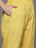 Varanga Women Mustard Woven Design Round Neck, Three Quarter Sleeves Paired With Tonal Bottom And Dupatta.