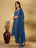 Varanga Women Round Neck Embroidered Anarkali with Tonal Bottom and Dupatta