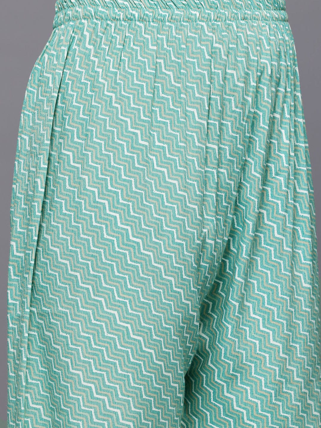 Varanga Women Turquoise Blue Round Neck Embroidered Yoke Printed Kurta Paired With Printed Bottom & Tie-Dye Dupatta