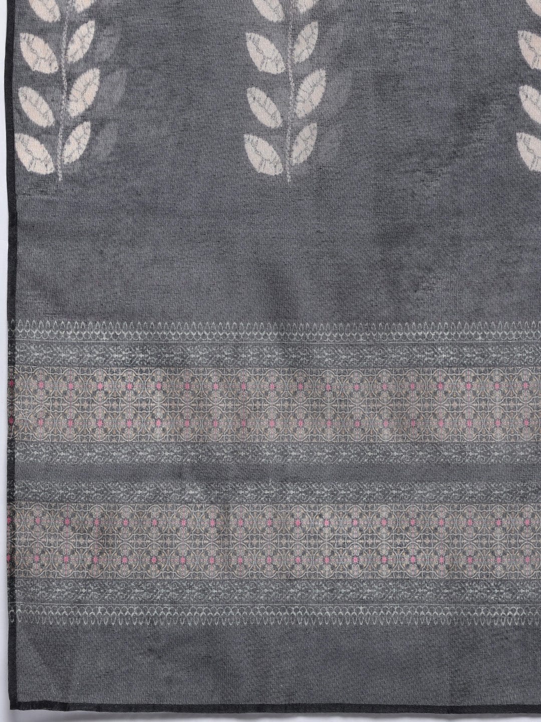 Varanga Women Grey Floral Printed  Round Neck Straight Kurta Paired With Bottom And Printed Dupatta.