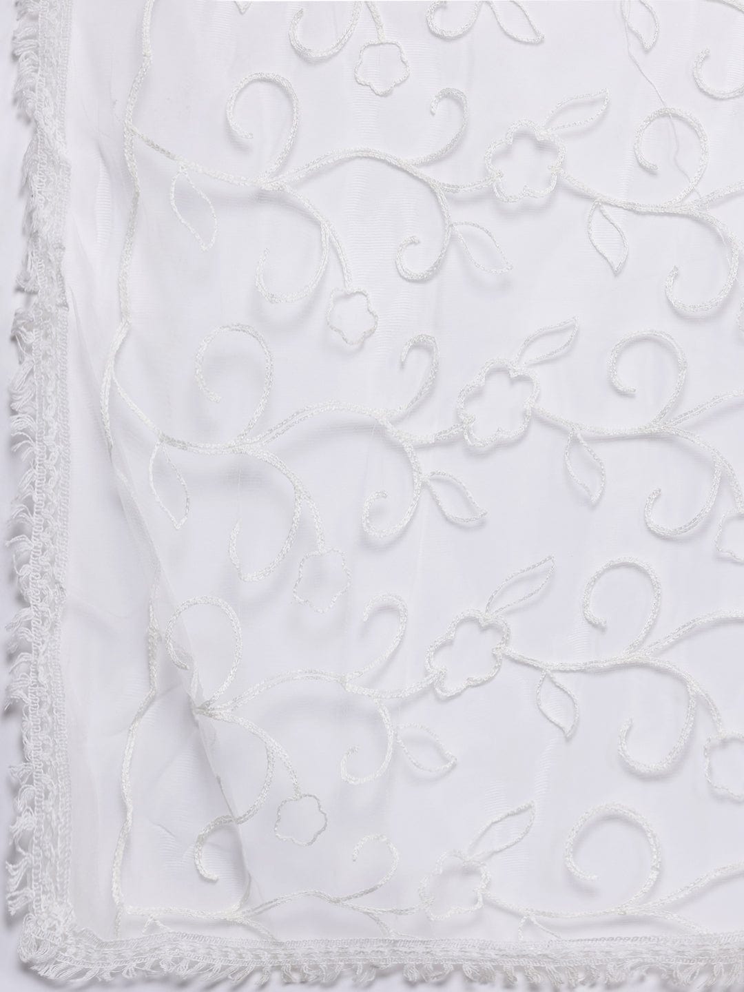 Varanga Women Blue Floral Thread Embroidered Straight Kurta Paired With White Bottom And White Embroidered Dupatta