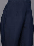 Varanga Women Navy Blue Round Neck Zari Embroidered Kurta Paired With Tonal Bottom & Dupatta