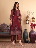 Varanga Women Maroon Floral Printed Kurta Paired With Bottom And Dupatta