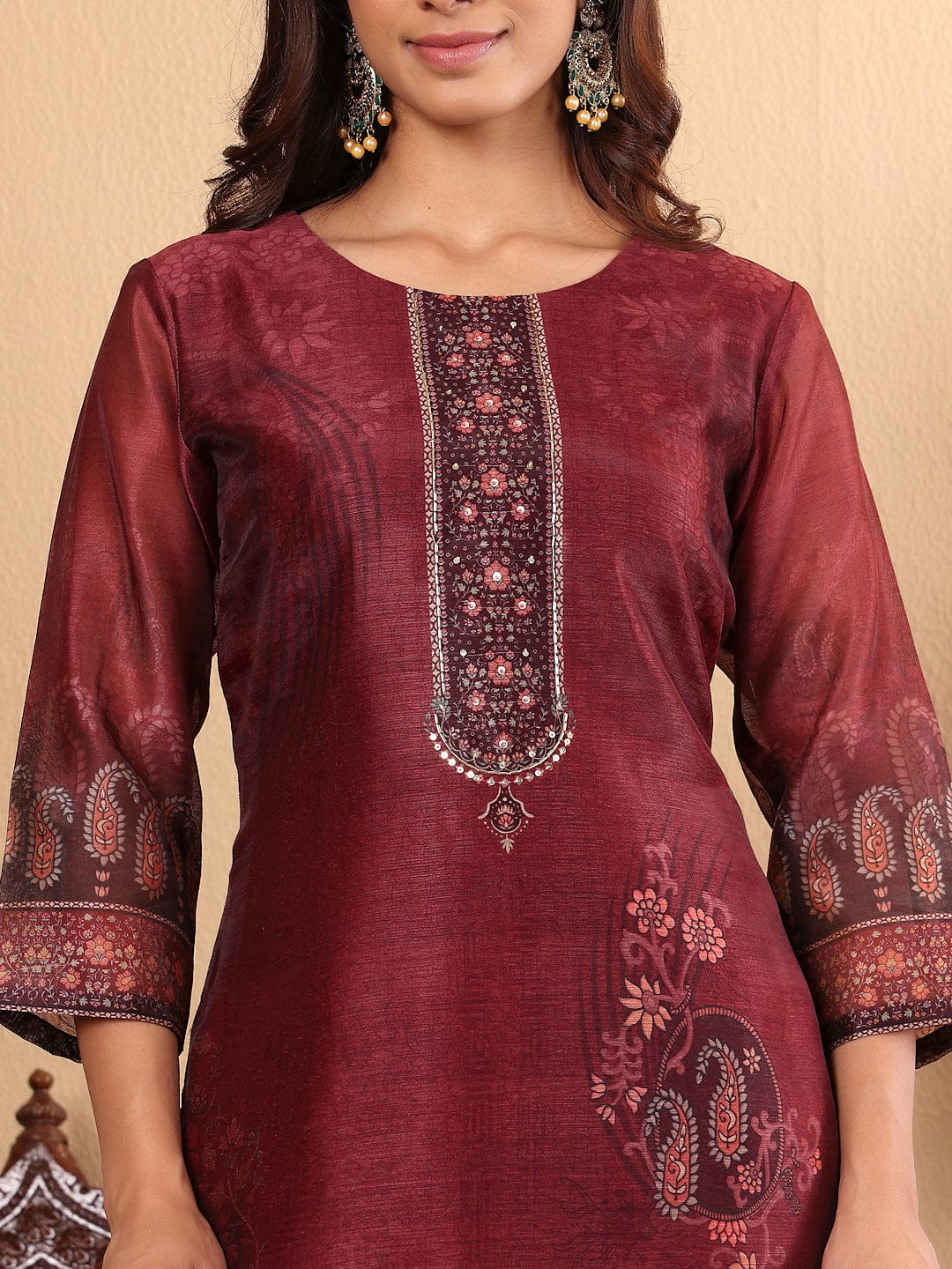 Varanga Women Maroon Floral Printed Kurta Paired With Bottom And Dupatta