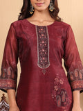 Varanga Women Maroon Floral Printed Kurta Paired With Bottom And Dupatta