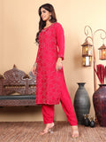 Varanga Women Hand Embroidered French Knot Kurta with Tonal Bottom and Embroidered Dupatta