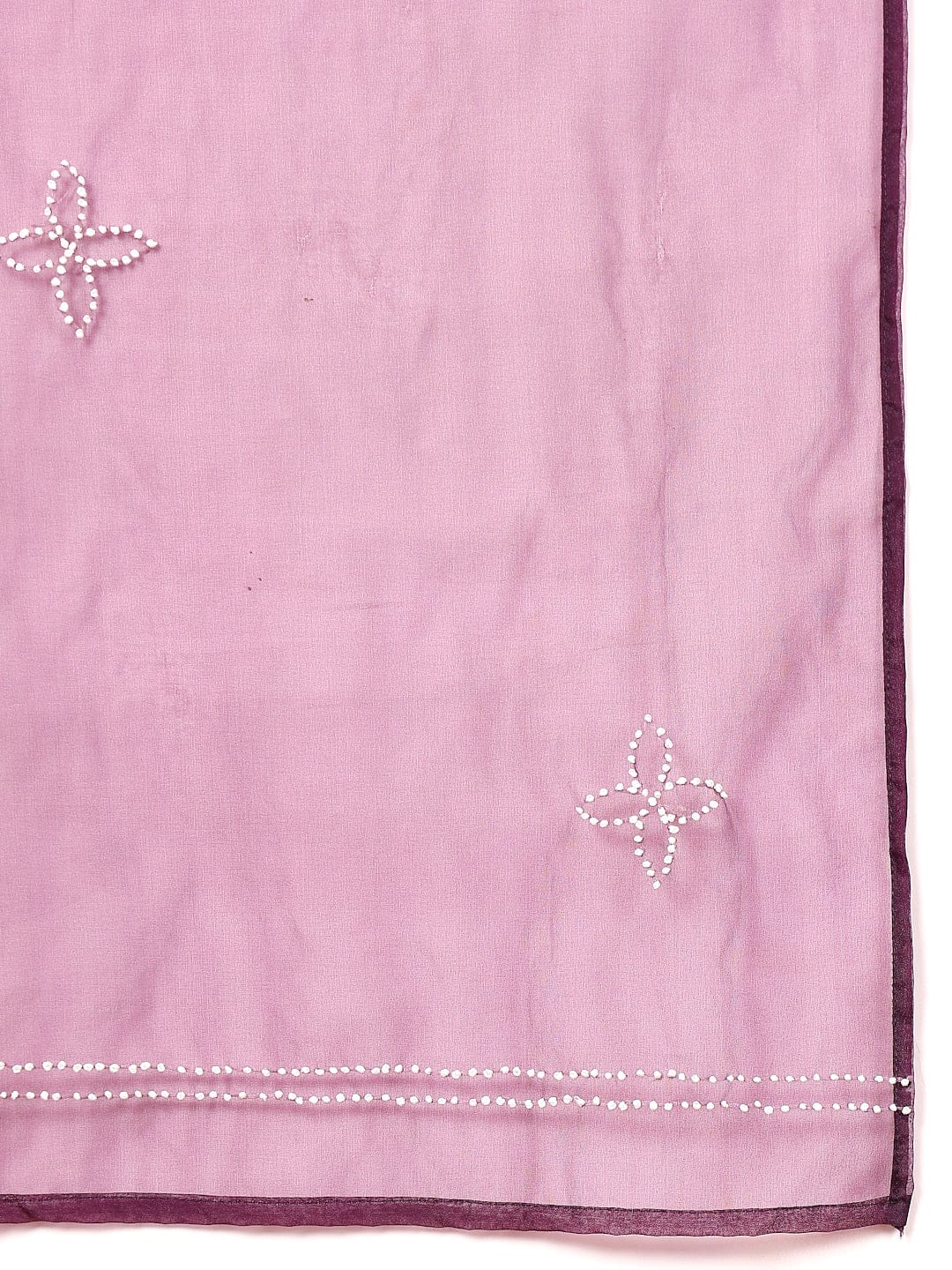 Varanga Women Purple Hand Embroidered French Knot Kurta with Tonal Bottom and Embroidered Dupatta