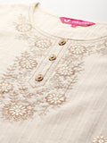 Varanga Women Off White Lurex Striped Zari Embroidered Sequins Embellished Kurta Set with Dupatta