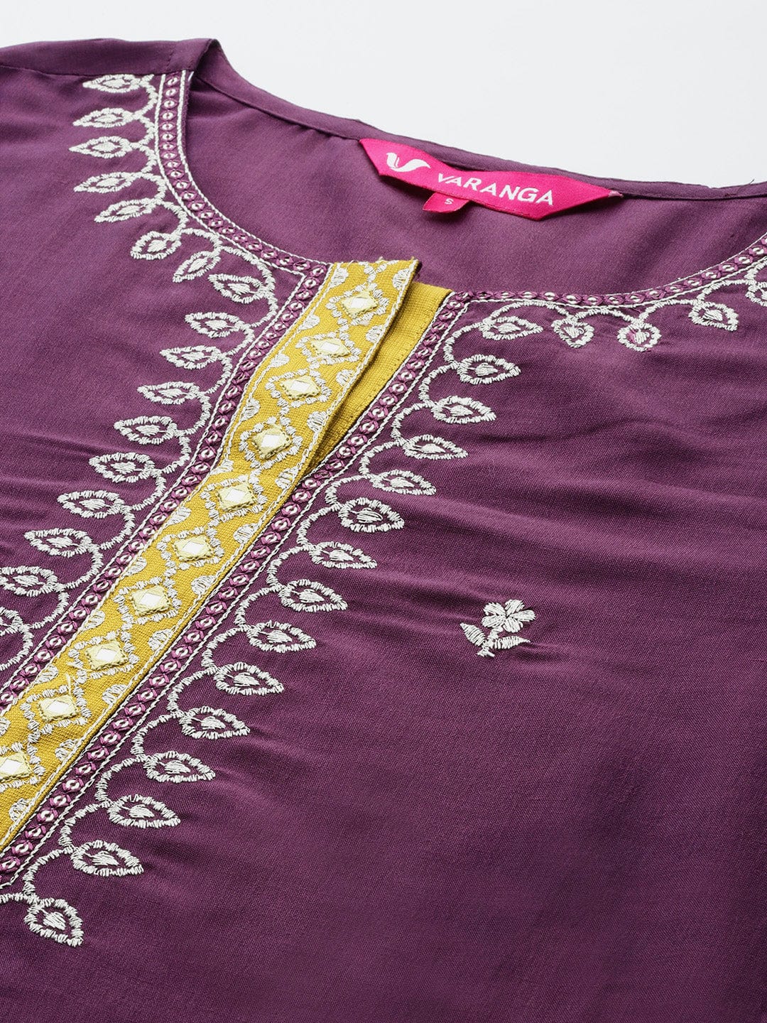Varanga Women Purple Zari Embroidered Contrast Yoke Kurta with Bottom and Contrast Dupatta