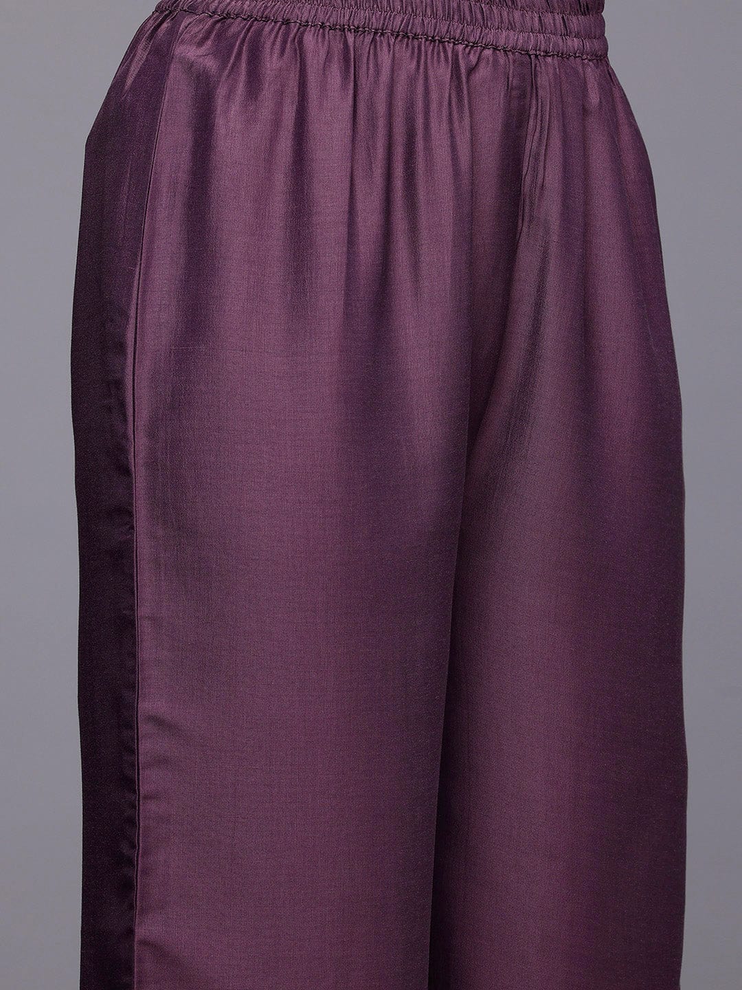 Varanga Women Purple Zari Embroidered Contrast Yoke Kurta with Bottom and Contrast Dupatta
