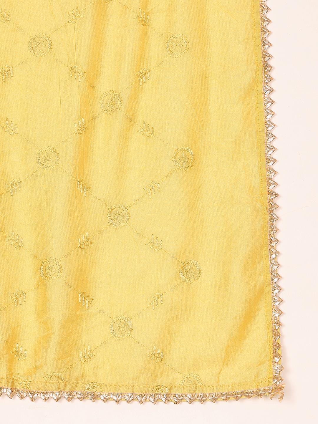 Varanga Women Pure Silk Lime Green Woven Sequins Design Kurta Paired With Bottom And Dupatta