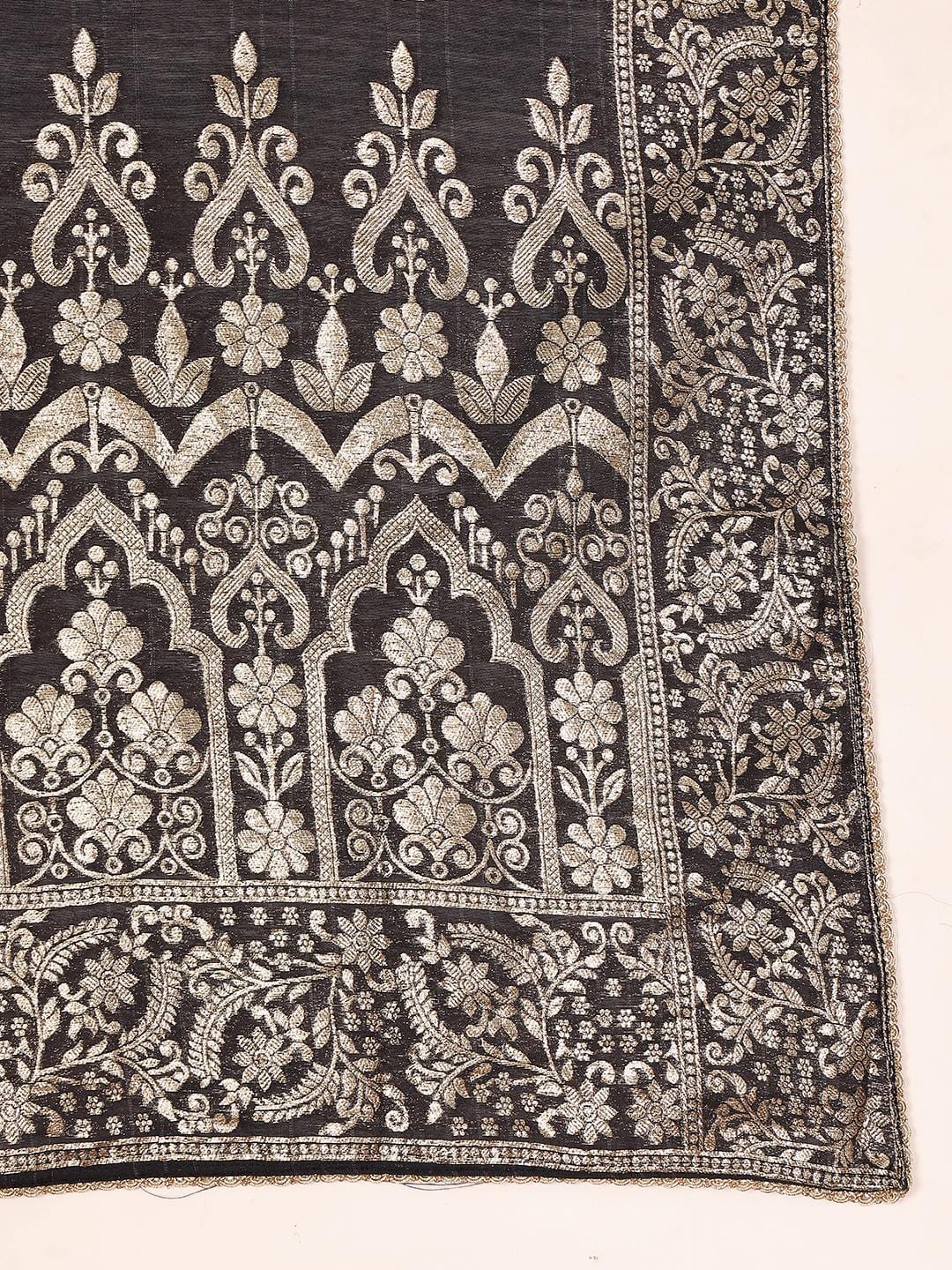 Varanga Women Pure Silk Black Woven Design Kurta Paired With Bottom And Dupatta