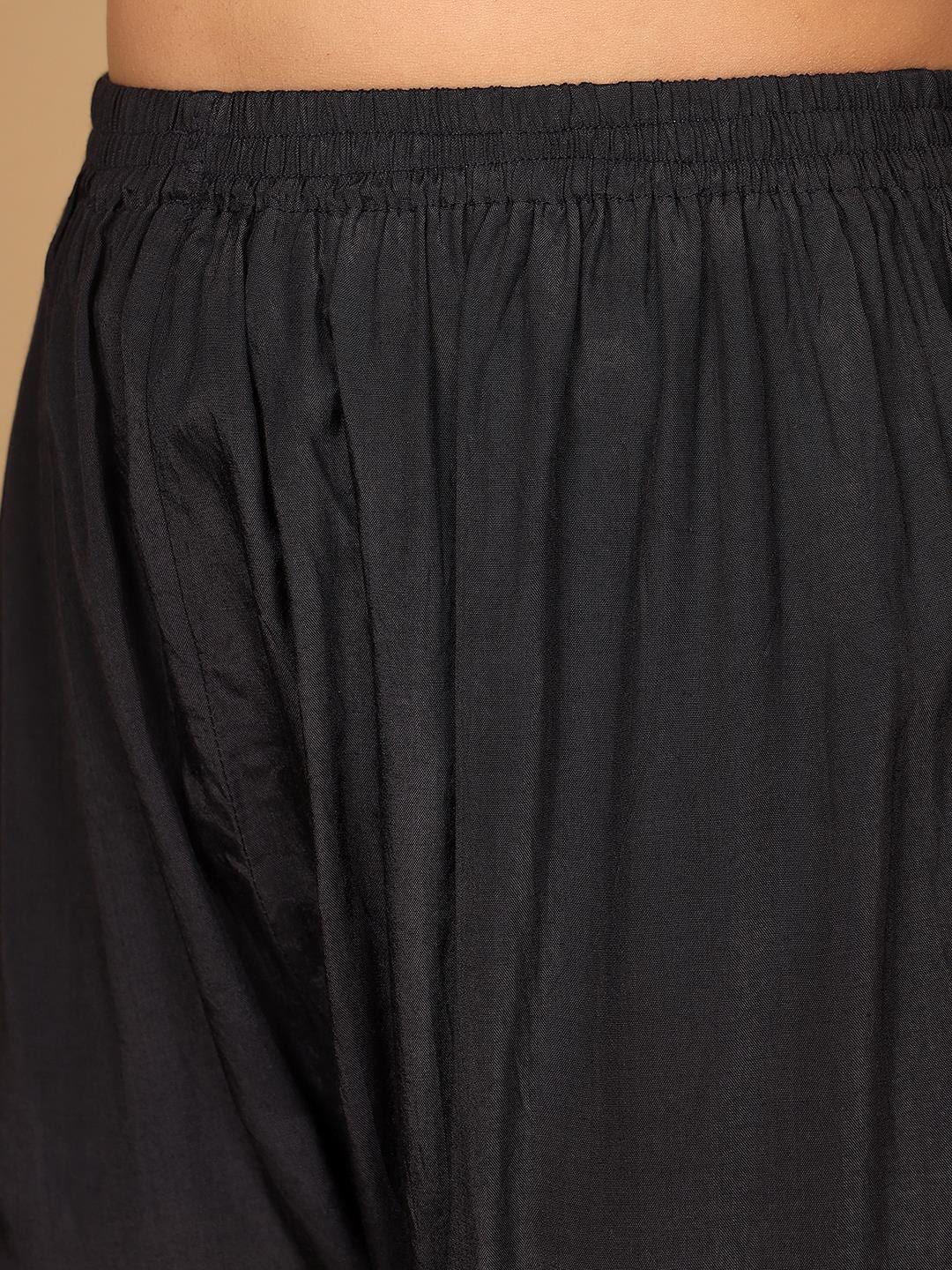 Varanga Women Pure Silk Black Woven Design Kurta Paired With Bottom And Dupatta